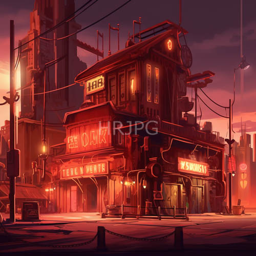 neondrenched urban sprawl unfolds with industrial textures and redorange hues
