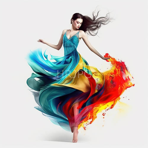 dancers in turquoise and red silhouettes on white background movement