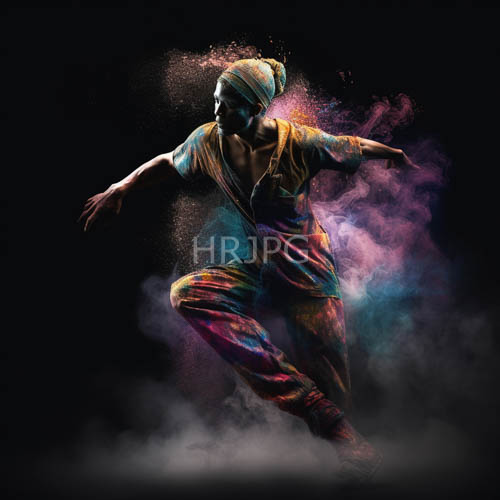 vibrant powder clouds burst around traditional woven fabric in motion