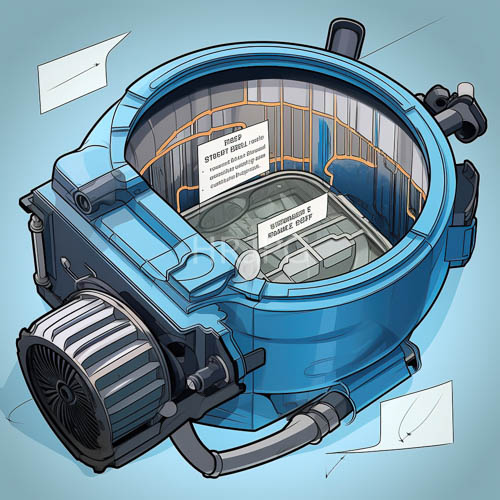 industrial centrifuges showcase mechanical parts and labels in a clean lightblue background