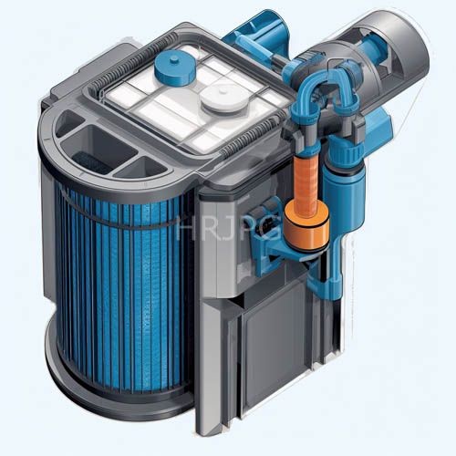complex industrial machinery assembly with varied blue and gray textures and technical details