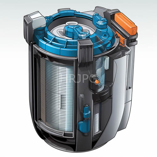 monochromatic gray and black casing features sharp blue and orange accents