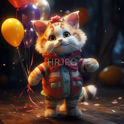 High Resolution: Vibrant helium balloons float around fluffy fur under festive party lights download. | HRJPG.com