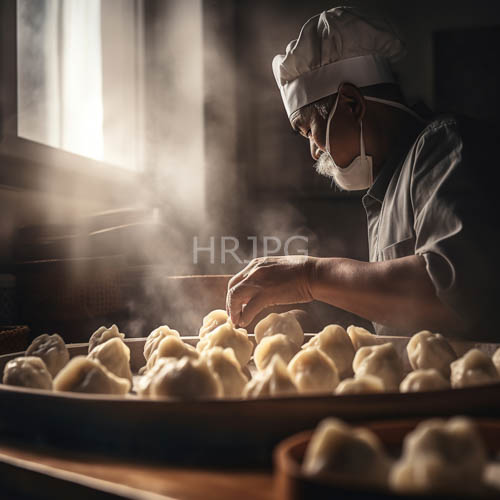 humid kitchen air surrounds bamboo steaming baskets over low heat flames