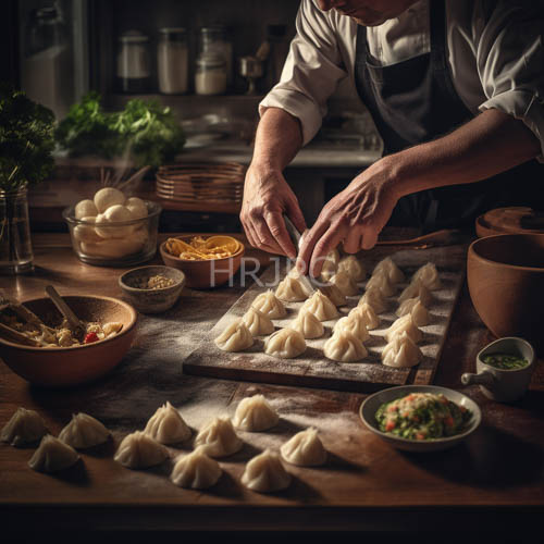 aromatic herb garnishes scatter across rustic wooden tables under dim light