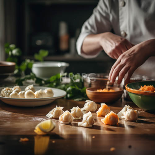 sunlit kitchen windows illuminate bright orange dumpling dough fillings