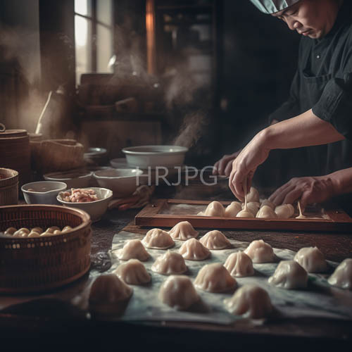 small dough mounds rest on flour covered tables in dim kitchens