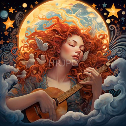 moonlit serenade of a redhaired musician in a starry night sky