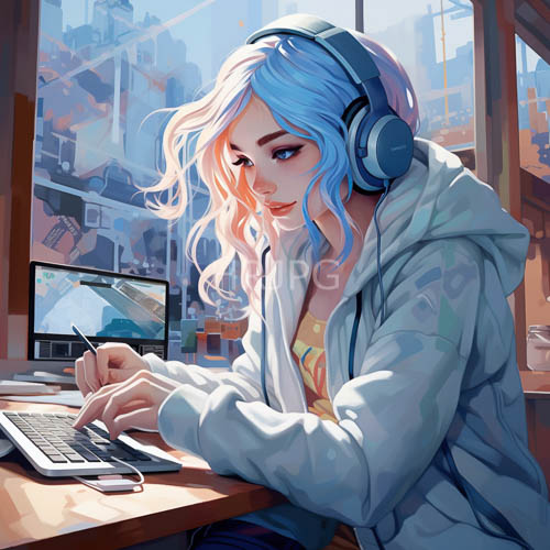 pastel pink hair strands trail across clutter on a laptop desk
