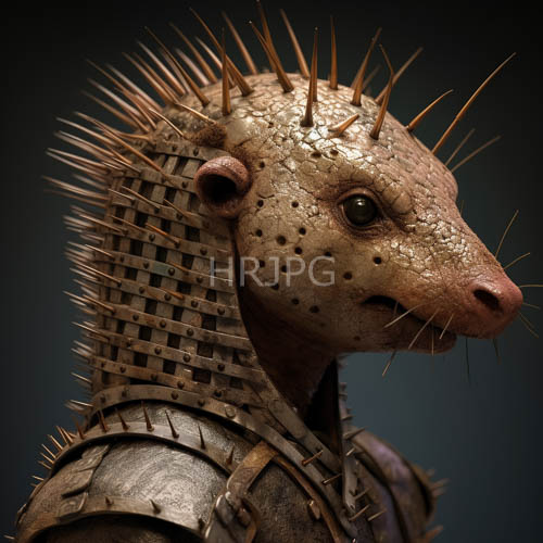 High Resolution: Anthropomorphic reptilian creature poses with sharp spiky silhouette amidst art download. | HRJPG.com