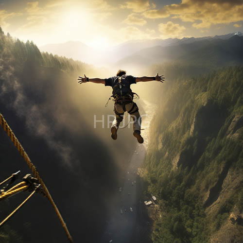 mountainous landscapes unfold as adventurer spans valley with outstretched arms at sunrise