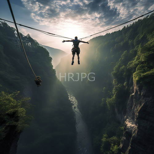 High Resolution: Dense green tree canopies surround high ropes cables over deep canyons download. | HRJPG.com