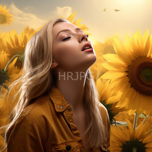 mustardyellow jackets amidst vibrant yellow petals and green stems in golden sunlight