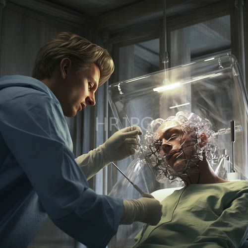 high tech emergency room spotlights shine down on sterile surgical instruments