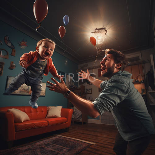 High Resolution: Colorful floating balloons drift near hands in a cozy carpeted living room download. | HRJPG.com