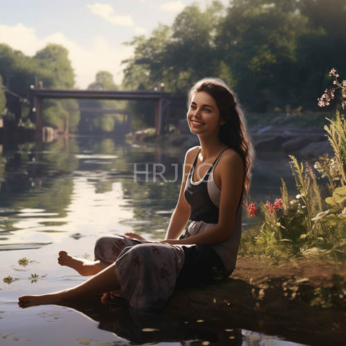 riverbank encounter with lush greenery and sunlight falling on water