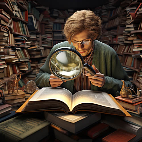 intellectual pursuit in timeless stacks of leatherbound tomes under focused light