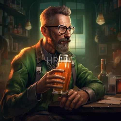High Resolution: Mature Gentleman Savoring Beer in Cozy Bar Ambiance download. | HRJPG.com
