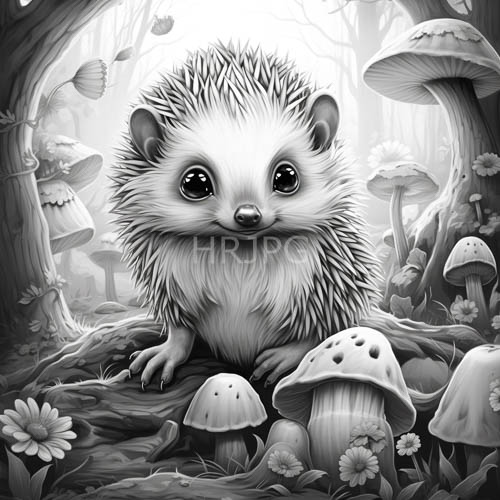 High Resolution: Hedgehog Amidst Mushrooms and Leaves in Forest Environment download. | HRJPG.com