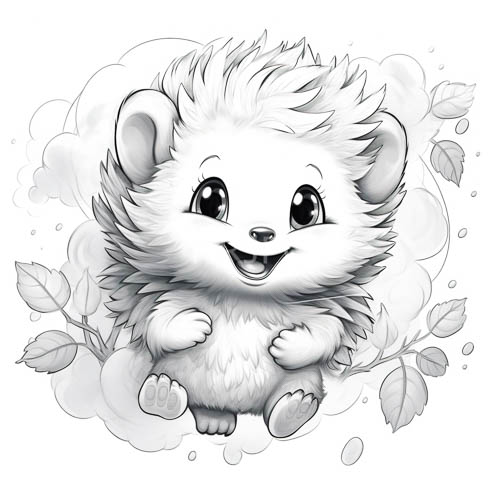 High Resolution: Baby Hedgehogs Joyful Expression in NatureInspired Drawing Against CloudLike Background download. | HRJPG.com