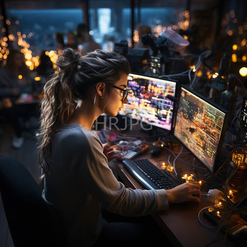 caf ambiance of cityscape reflected in latenight productivity
