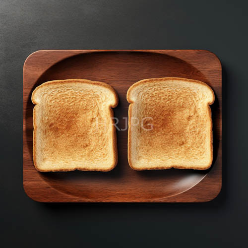 crispy toasted bread on oval wooden plate against dark gray background
