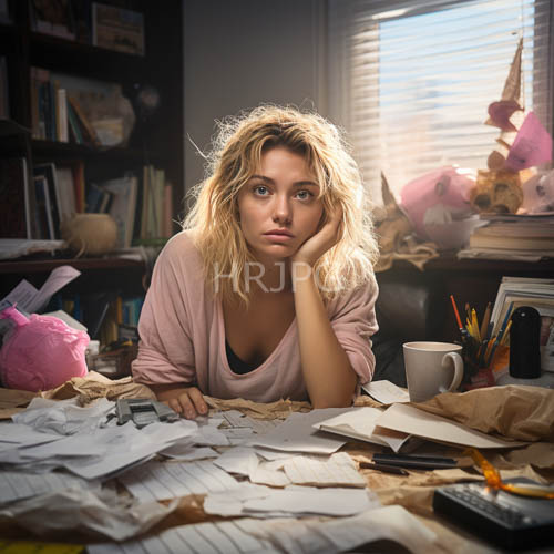 cluttered desk surfaces surround a contemplative face in dimly lit rooms