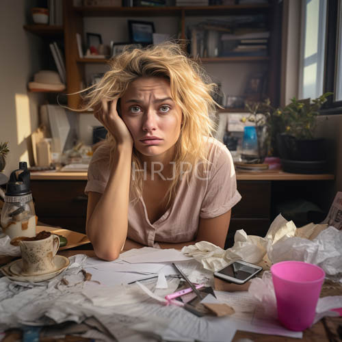 natural window light streams across scattered open books and paper clutter
