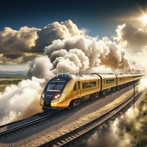 thick white smoke plumes trail fast locomotives beneath heavy storm clouds