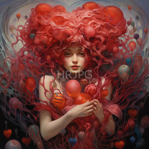 floating heartshaped burdens of passion and enduring affection in gray atmosphere