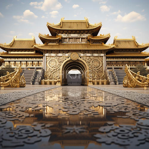 High Resolution: Historic Chinese Palace Gates Showcase Intricate Carvings on Weathered Stone Walls download. | HRJPG.com