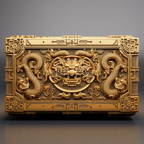 High Resolution: Detailed dragon face engravings ornament rectangular gold boxes on dark gray download. | HRJPG.com