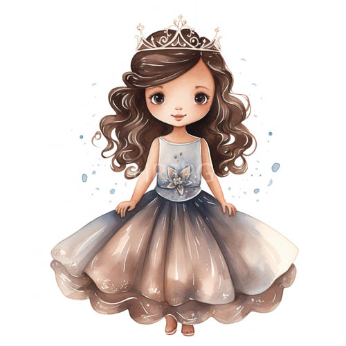 young princess with elegant poise and quiet strength in a bluegray dress