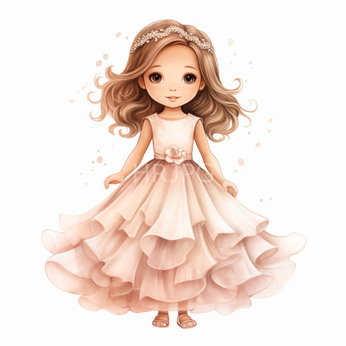 High Resolution: Pink Ball Gown Layers Unfurl Across Young Girls Regal Pose in Floral Setting download. | HRJPG.com