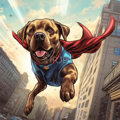 anthropomorphic dogs with expressive eyes take heroic action in cityscape