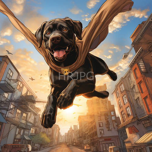 energized black labrador dogs in motion through sunlit urban street scenery