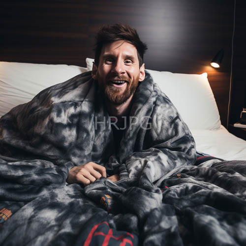 bearded man finds quiet joy in cozy bedtime moment with intimate expression and classic wooden headboard