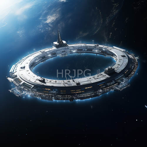 oneill cylinders space station orbiting earth with circular architecture and illuminated modules