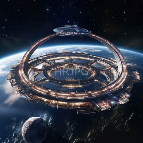 massive circular space station glows with concentric rings in deep blue shadows