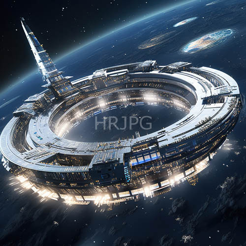 earthbound space station thrives amidst celestial landscape of stars and planets