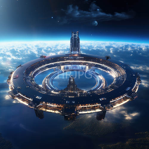 High Resolution: Massive Orbital Space Station Dominates Earths Night Sky with Brilliant Artificial Lighting download. | HRJPG.com