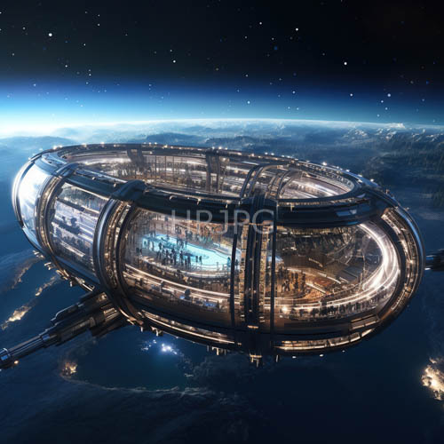High Resolution: Cylindrical station hulls float over the blue curve of Earth nightly download. | HRJPG.com