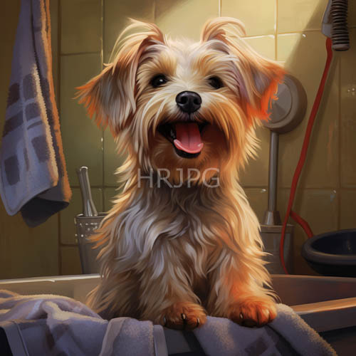 furry frenzy in a bathroom oasis with yellowtiled walls and vibrant accents