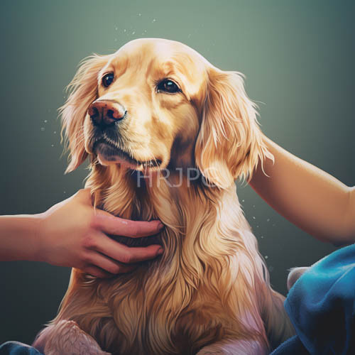 High Resolution: Elegant Golden Retrievers Furry Texture Defines Peaceful Indoor Setting Amidst Green Gradient download. | HRJPG.com