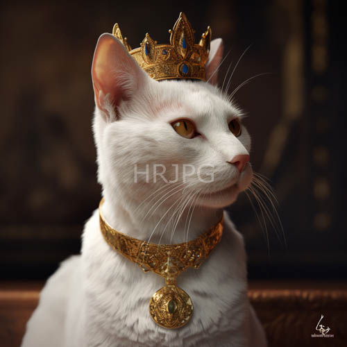 High Resolution: Feline Monarch in Regal Ornate Crown Against Pristine Backdrop download. | HRJPG.com