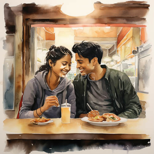 cozy restaurant booths frame dining tables in soft watercolor textures