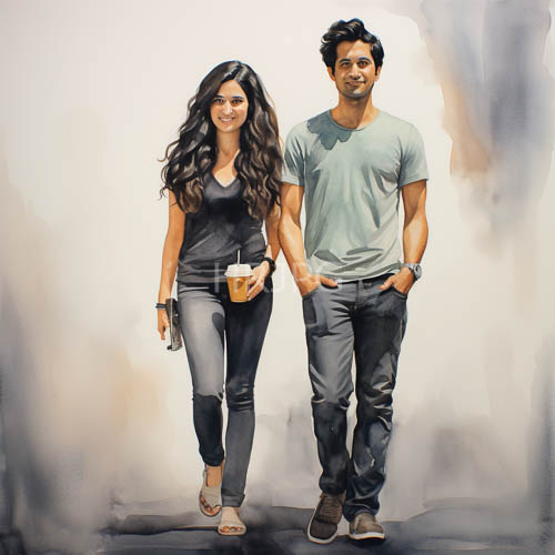 couple walking together in city with familiar and full of possibility atmosphere