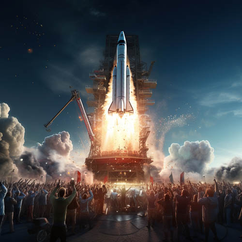 High Resolution: Rocket Launch Night Spectacle Fills Industrial Landscape with Flames and Smoke download. | HRJPG.com