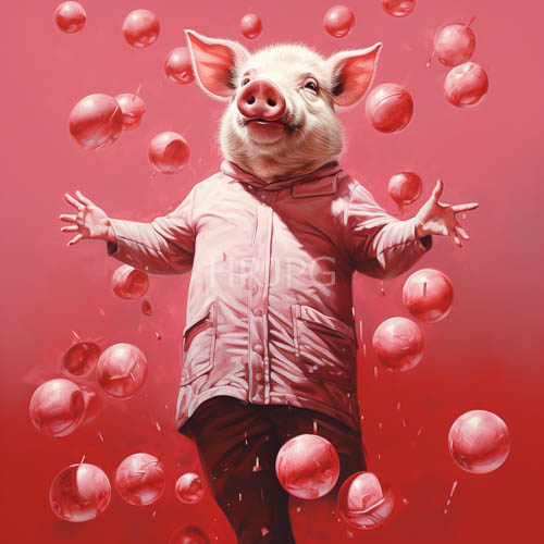 portraits of pure unadulterated happiness amidst vibrant colorful bubbles and a gradient red background