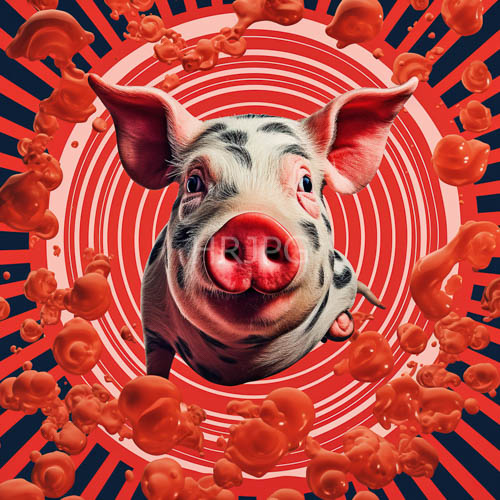 swirling red and white spirals create hypnotic background patterns